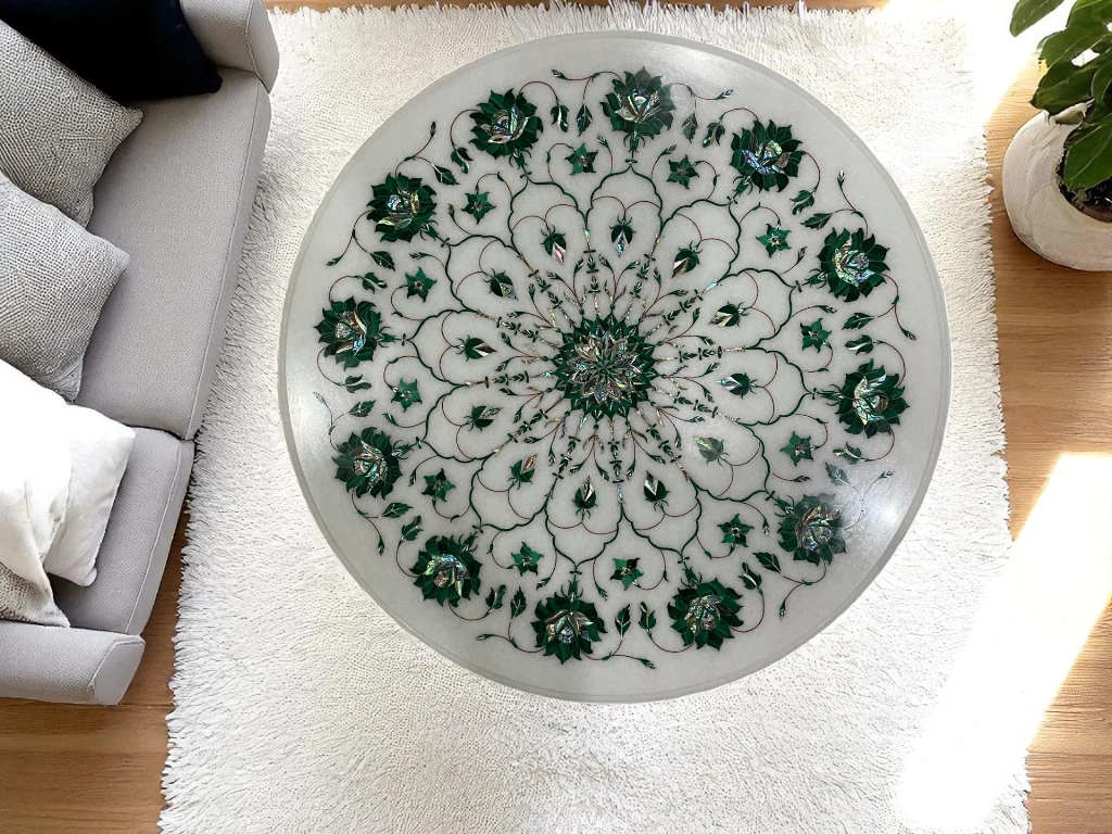 Elegant Marble Coffee Table Malachite Design, Ideal for Gifting